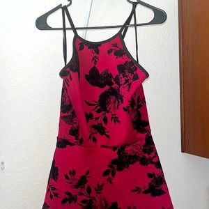 Red and Black Floral Print Formal Dress